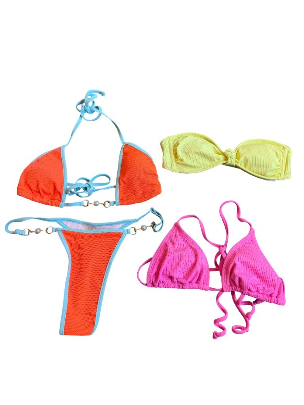 Xhilaration Orange Yellow Pink Ribbed Bikini Tops Swim Bundle Neon Small Women's